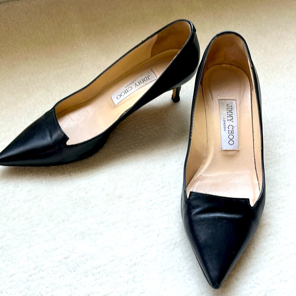 Black Jimmy Choo kitten heeled loafers, size 36